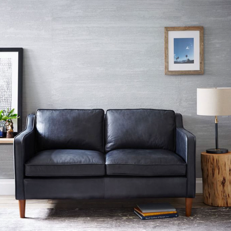 Loose Back Square Arm Sofa Stationary Faux Leather Sofa with Cushions