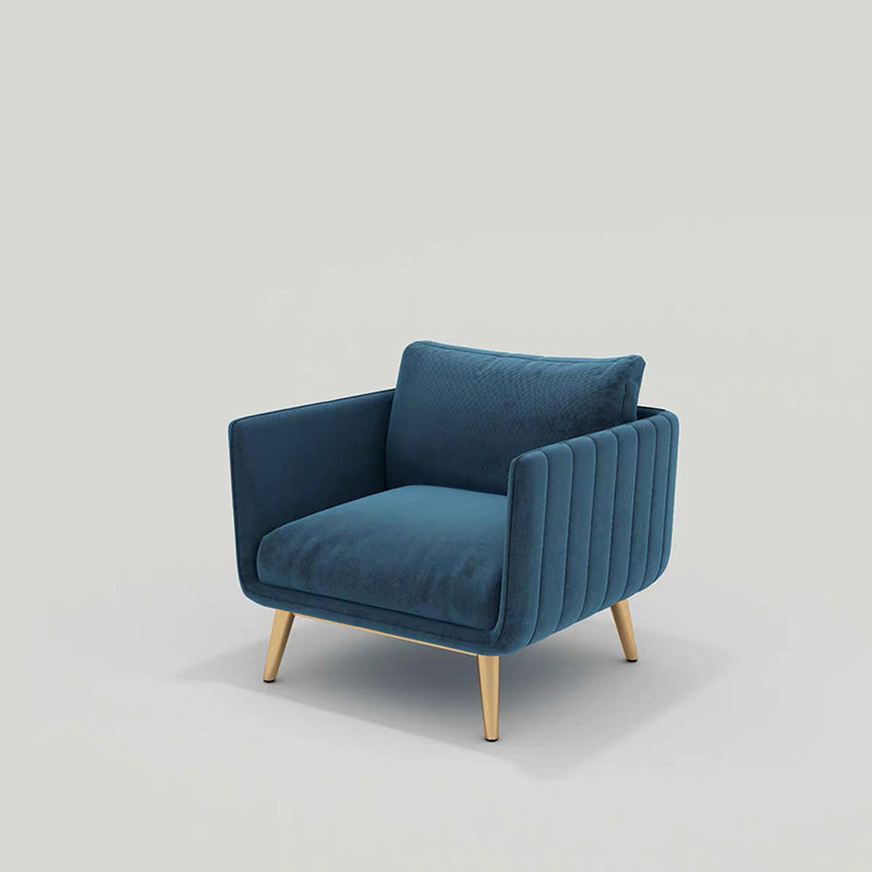 Velvet Nordic Standard Sofa Loose Back Square Arm Sofa with Brass Legs