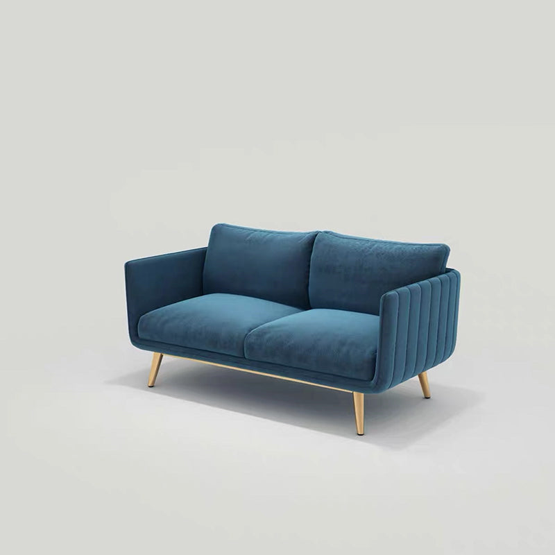 Velvet Nordic Standard Sofa Loose Back Square Arm Sofa with Brass Legs