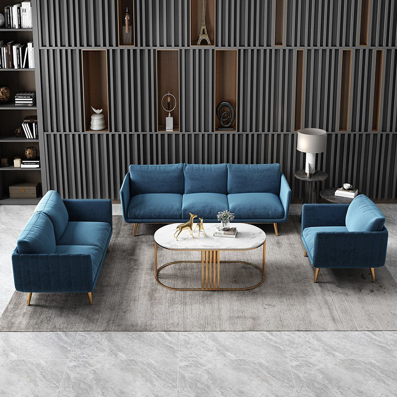 Velvet Nordic Standard Sofa Loose Back Square Arm Sofa with Brass Legs