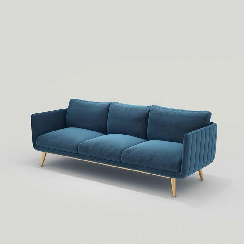 Velvet Nordic Standard Sofa Loose Back Square Arm Sofa with Brass Legs