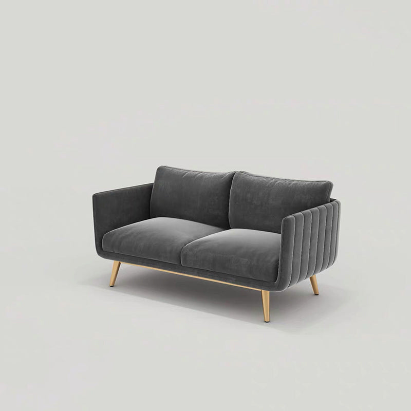 Velvet Nordic Standard Sofa Loose Back Square Arm Sofa with Brass Legs
