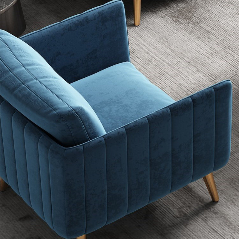 Velvet Nordic Standard Sofa Loose Back Square Arm Sofa with Brass Legs