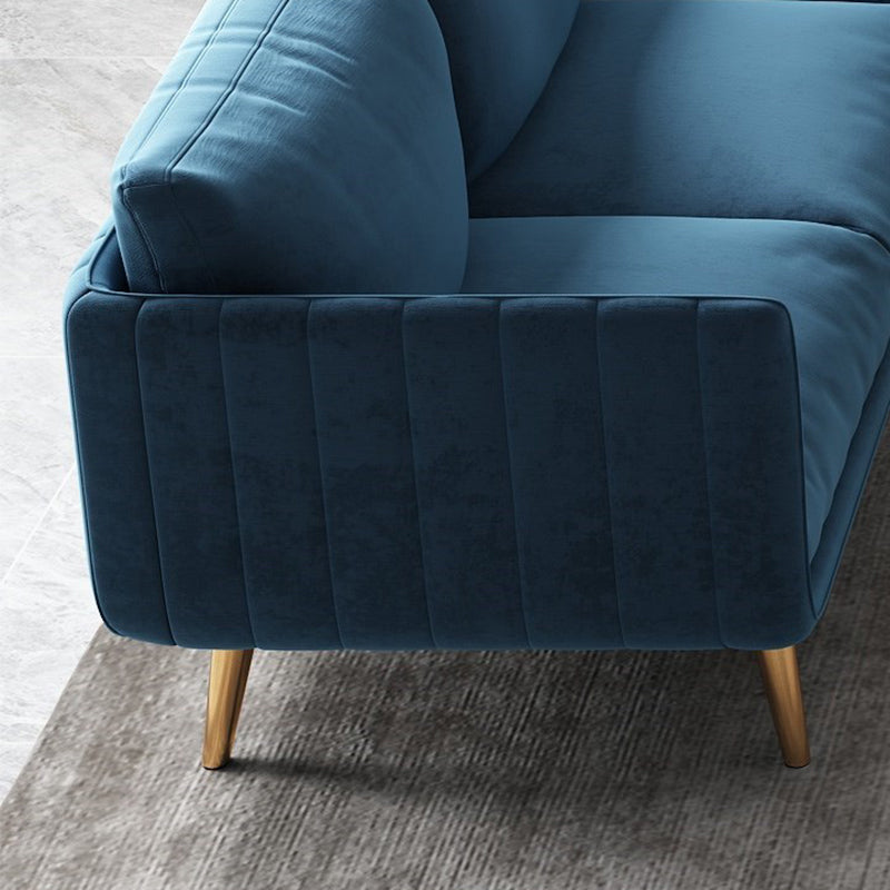 Velvet Nordic Standard Sofa Loose Back Square Arm Sofa with Brass Legs