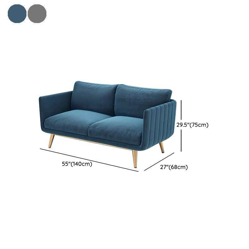 Velvet Nordic Standard Sofa Loose Back Square Arm Sofa with Brass Legs