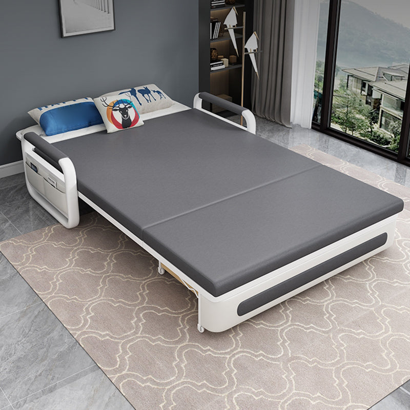 Square Arms Convertible Sofas Faux Leather Foldable Sleeper Sofa