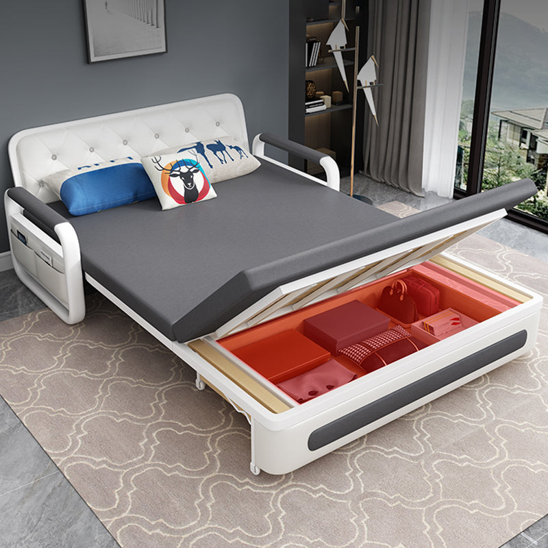 Square Arms Convertible Sofas Faux Leather Foldable Sleeper Sofa