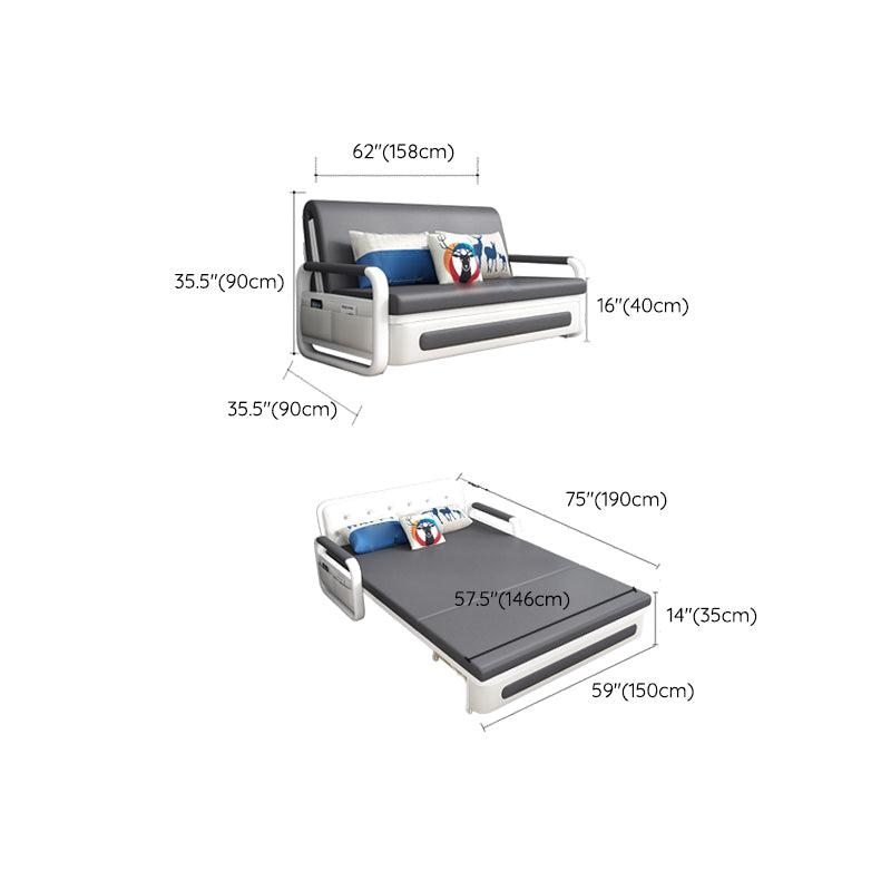 Square Arms Convertible Sofas Faux Leather Foldable Sleeper Sofa