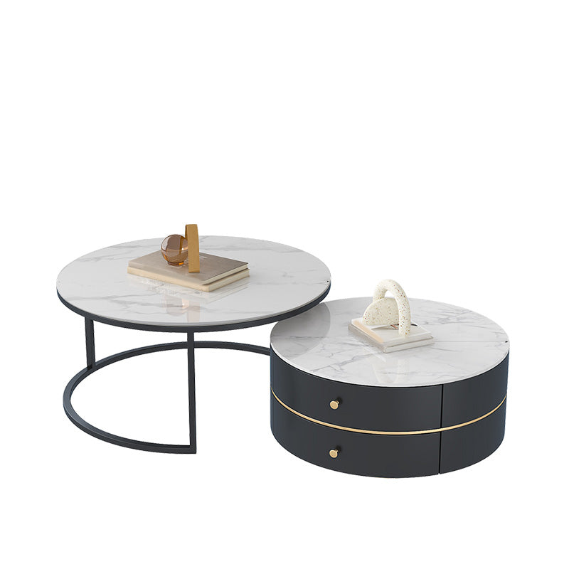 Frame Coffee Table Contemporary Stone/Glass Cocktail Table with Storage Drawers