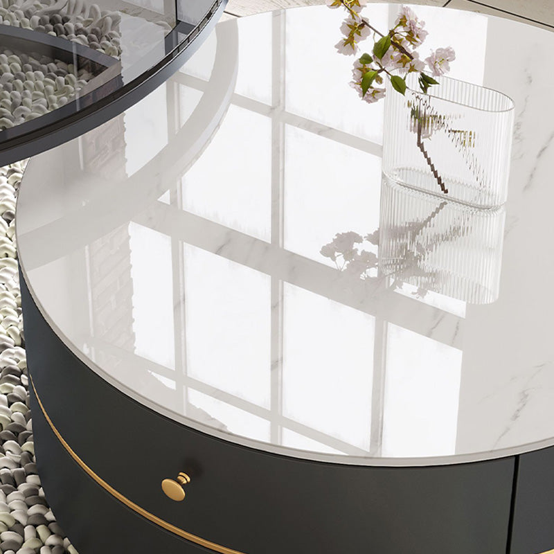 Frame Coffee Table Contemporary Stone/Glass Cocktail Table with Storage Drawers