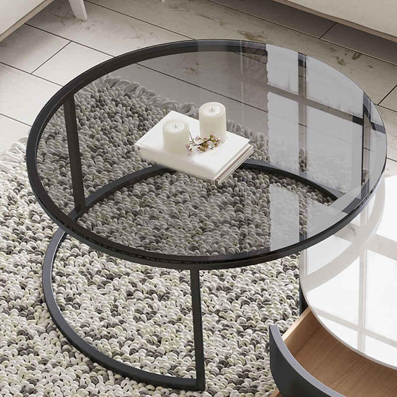 Frame Coffee Table Contemporary Stone/Glass Cocktail Table with Storage Drawers