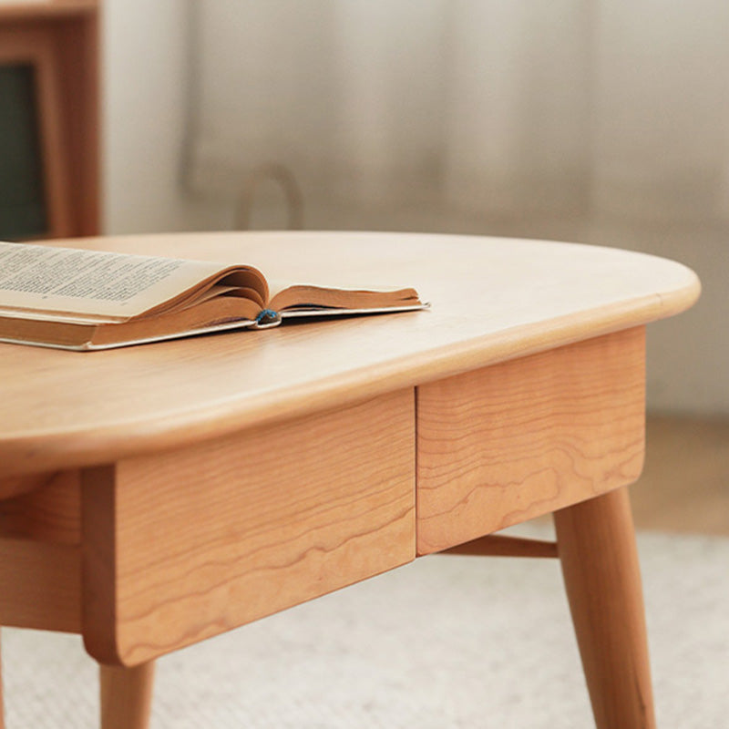 4 Legs Coffee Table Solid Wood Cocktail Table with 2 Storage Drawers