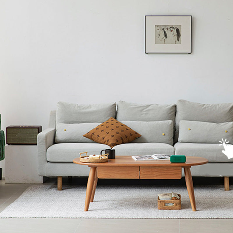 4 Legs Coffee Table Solid Wood Cocktail Table with 2 Storage Drawers