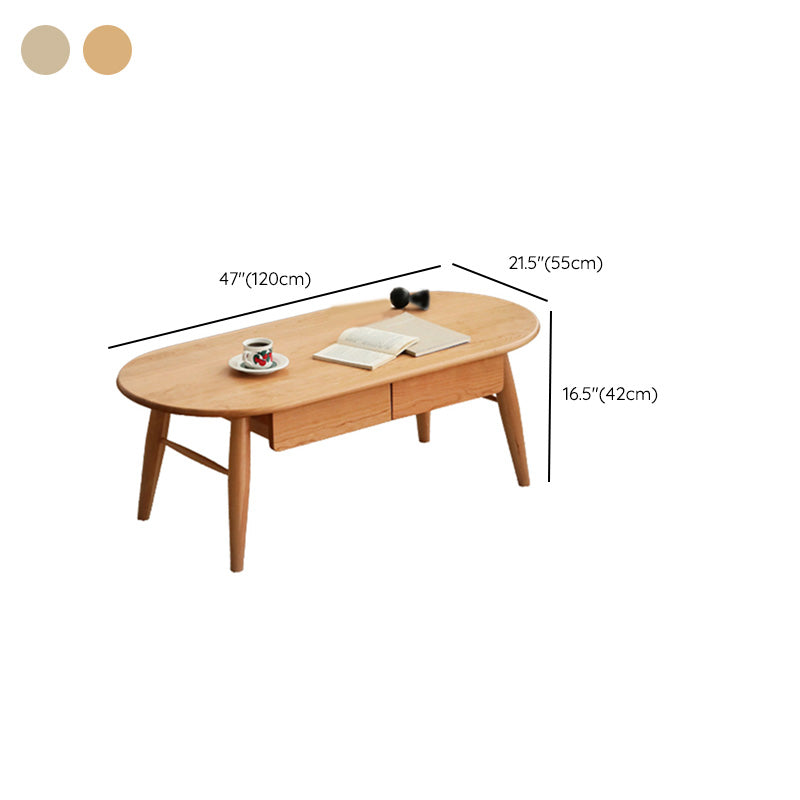 4 Legs Coffee Table Solid Wood Cocktail Table with 2 Storage Drawers