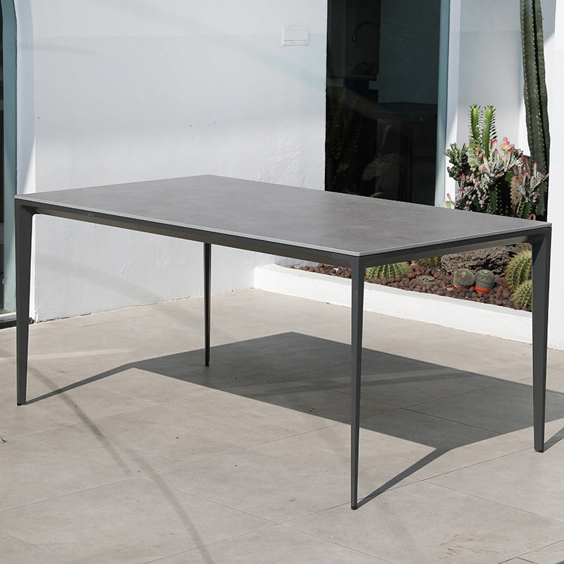 Modern Style Stone Courtyard Table Geometric Aluminum Base Outdoor Table