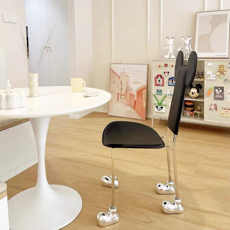 Modern Dining Chair Leather Open Back Side Chair with Stainless Steel Base