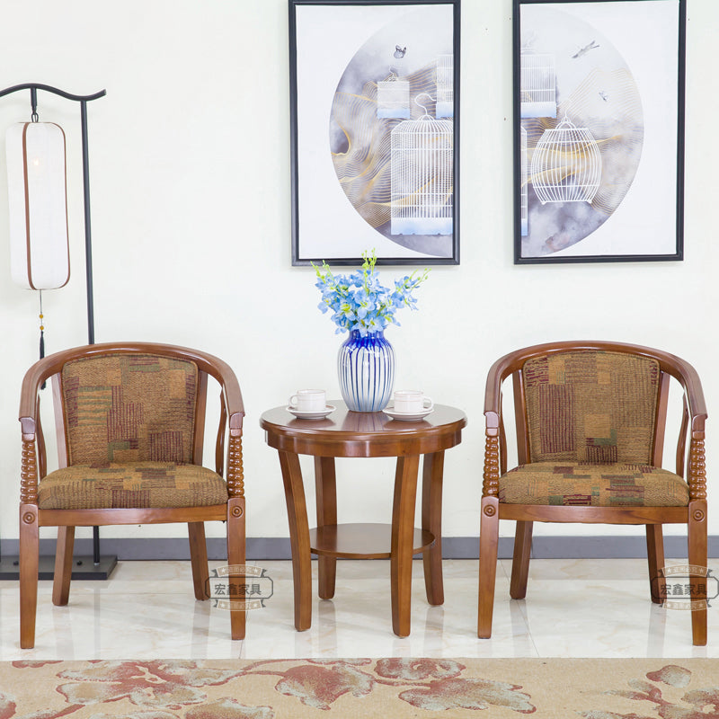 Traditional Arm Chair Upholstered Fabric Dining Chair with Wood Legs