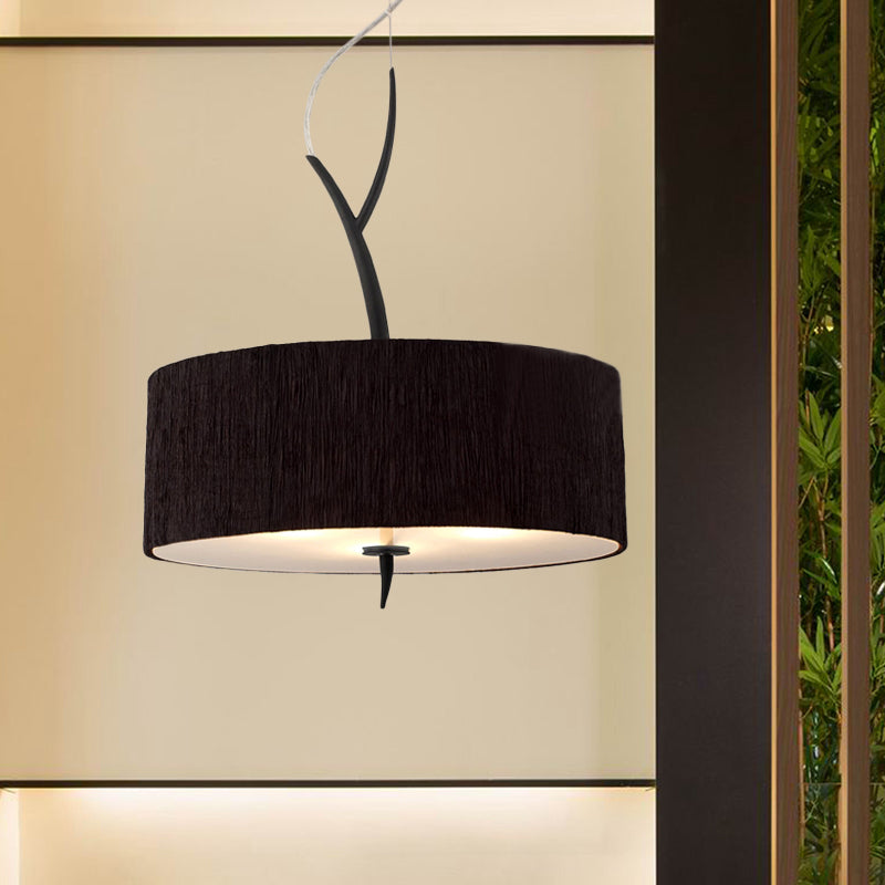 Trommelformanhänger Kronleuchter minimalistischer Stoff 3 Köpfe Weiß/Schwarz Deckenhängung Lampe