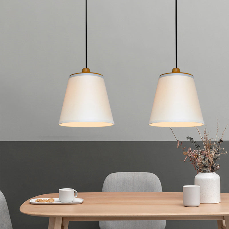 Fabric Barrel Ceiling Hang Fixture Minimalism 1-Light Drop Pendant Lamp in White over Table