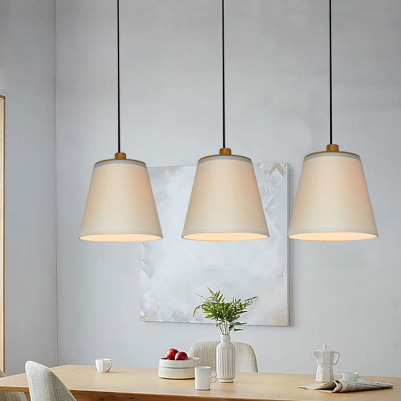 Fabric Barrel Ceiling Hang Fixture Minimalism 1-Light Drop Pendant Lamp in White over Table