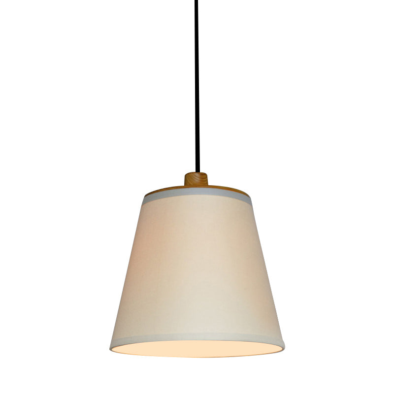 Fabric Barrel Ceiling Hang Fixture Minimalism 1-Light Drop Pendant Lamp in White over Table