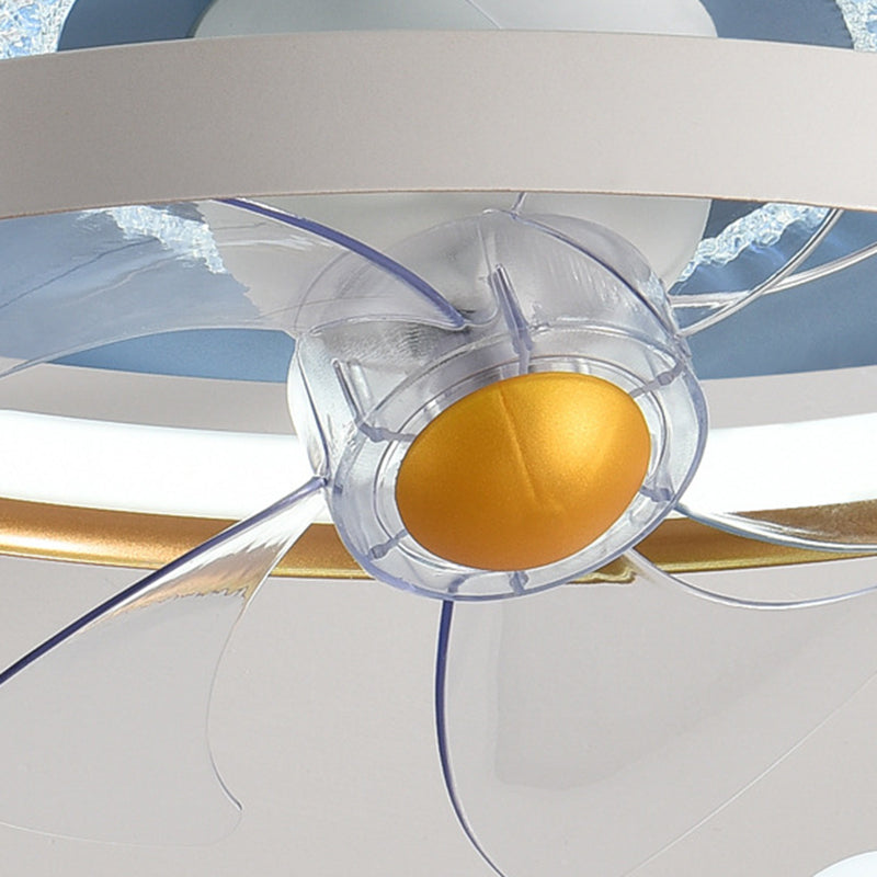 Round Shape Metal Ceiling Fans Kid Style 4 Lights Flush Ceiling Fan