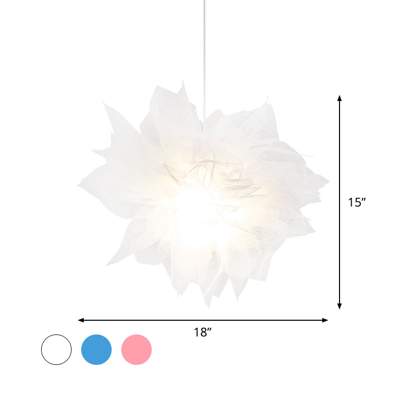 Sheer Flower Ceiling Pendant Light Modernism 1 Light 18"/27" Width White/Blue/Pink Suspension Lamp for Bedroom