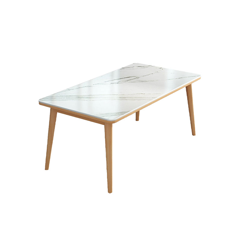 White - Natural Dining Room Table Contemporary 4 Legs Dinette Table