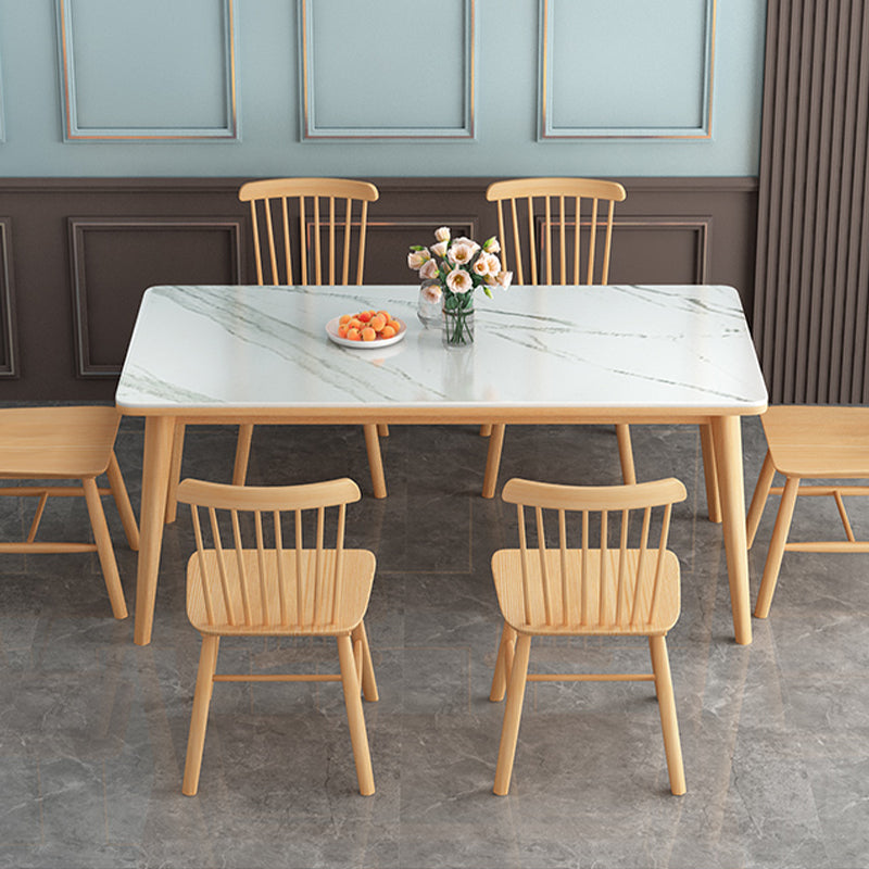 White - Natural Dining Room Table Contemporary 4 Legs Dinette Table