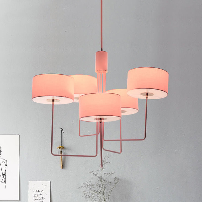 Tessuto di illuminazione lampadario moderno a tamburo 5 lampadine kit lampada sospesa in rosa