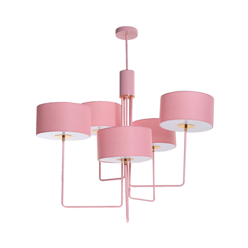 Tessuto di illuminazione lampadario moderno a tamburo 5 lampadine kit lampada sospesa in rosa