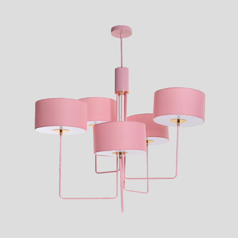 Tessuto di illuminazione lampadario moderno a tamburo 5 lampadine kit lampada sospesa in rosa