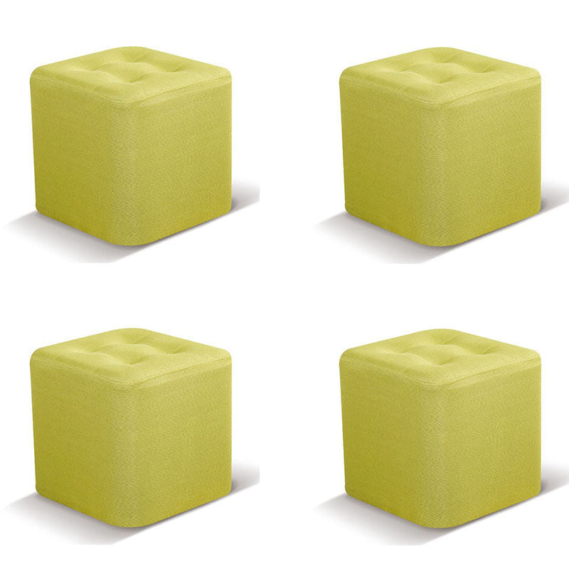 Tufted Square Shape Ottoman Modern Linen Blend Upholstered Pouf