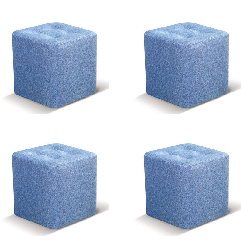 Tufted Square Shape Ottoman Modern Linen Blend Upholstered Pouf