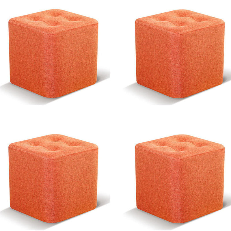 Tufted Square Shape Ottoman Modern Linen Blend Upholstered Pouf