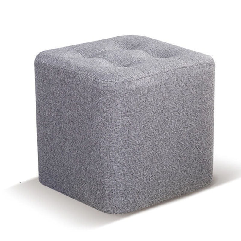 Tufted Square Shape Ottoman Modern Linen Blend Upholstered Pouf
