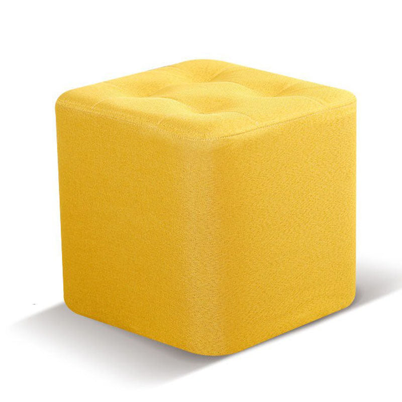 Tufted Square Shape Ottoman Modern Linen Blend Upholstered Pouf