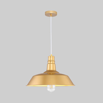 Metal Gold Finish Ceiling Pendant with Barn Shade 1 Bulb Industrial Vintage Hanging Light Fixture, 14"/18" Wide