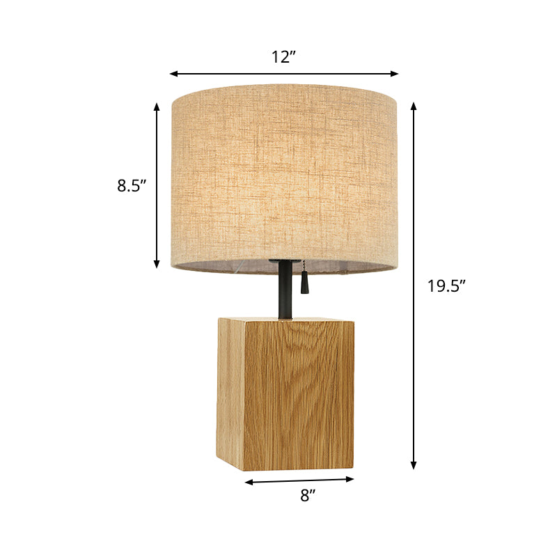 Quaderschlafzimmer Nachtlicht Holz 1 leichte Minimalismus Stofftischlampe mit Pull -Kette