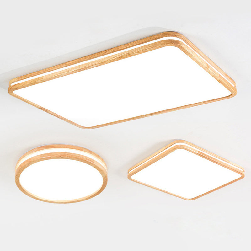 1 Light Geometric Flush Mount Fixture Contemporary Wood Flush Light