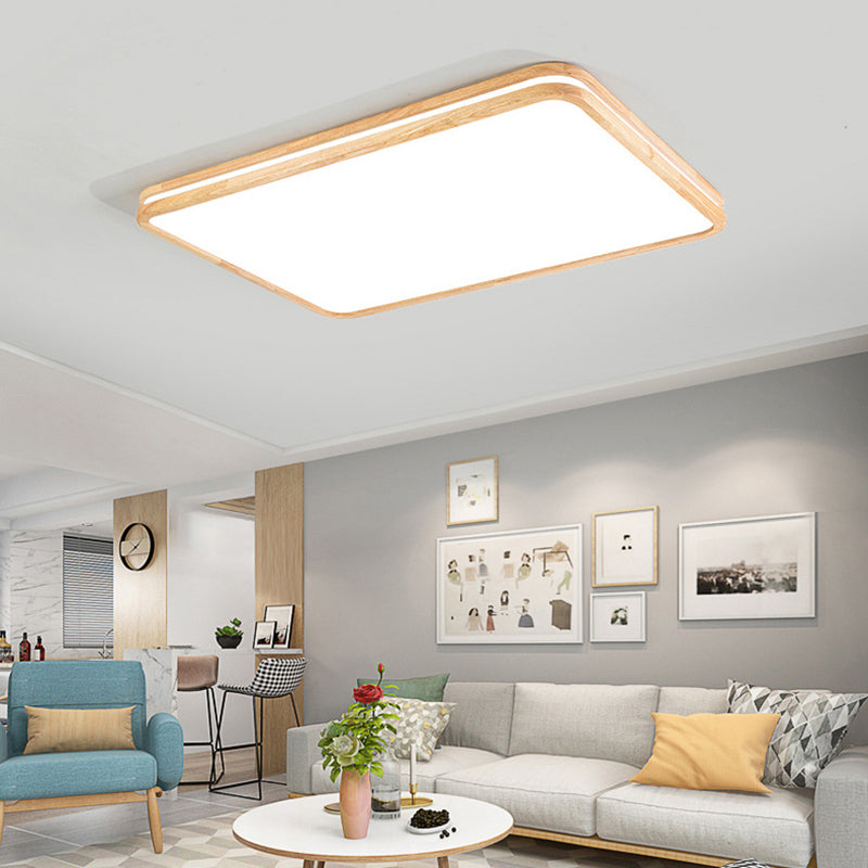 1 Light Geometric Flush Mount Fixture Contemporary Wood Flush Light