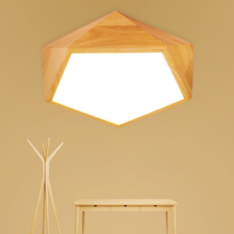 1 Light Geometric Flush Mount Contemporary Wood Flush Light for Bedroom