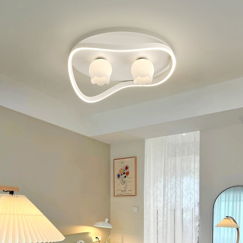 LED Modern Metal Flush Mount Linear Shape Ceiling Light with Plastic Shade for Living Room