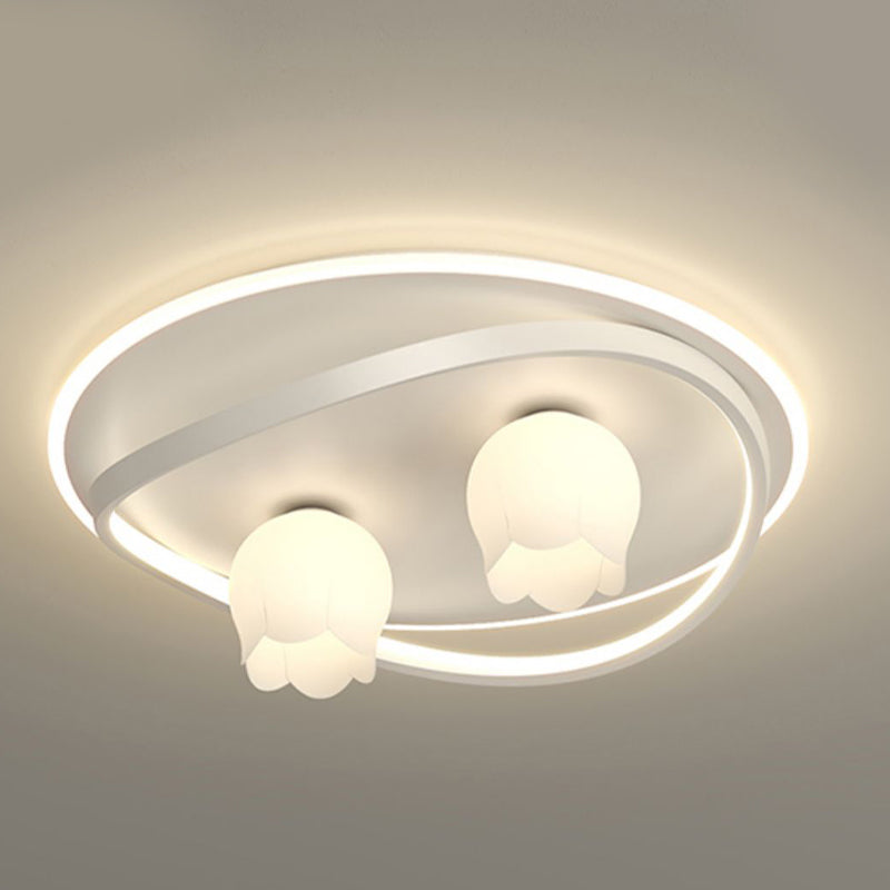 LED Modern Metal Flush Mount Linear Shape Ceiling Light with Plastic Shade for Living Room