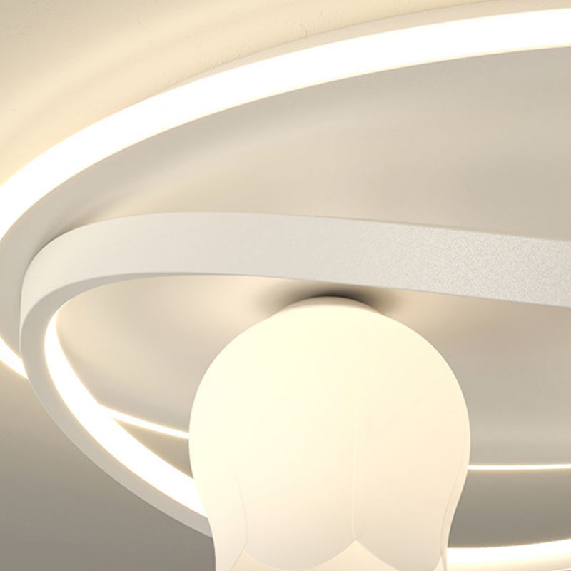 LED Modern Metal Flush Mount Linear Shape Ceiling Light with Plastic Shade for Living Room