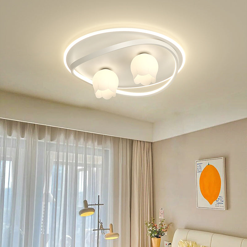 LED Modern Metal Flush Mount Linear Shape Ceiling Light with Plastic Shade for Living Room