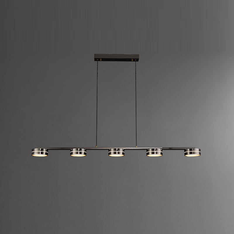 Contemporary Hanging Light Drum Island Light Fixture in Black for Dining Room