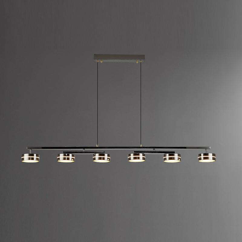 Contemporary Hanging Light Drum Island Light Fixture in Black for Dining Room
