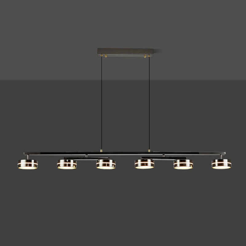 Contemporary Hanging Light Drum Island Light Fixture in Black for Dining Room