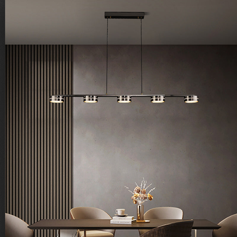 Contemporary Hanging Light Drum Island Light Fixture in Black for Dining Room